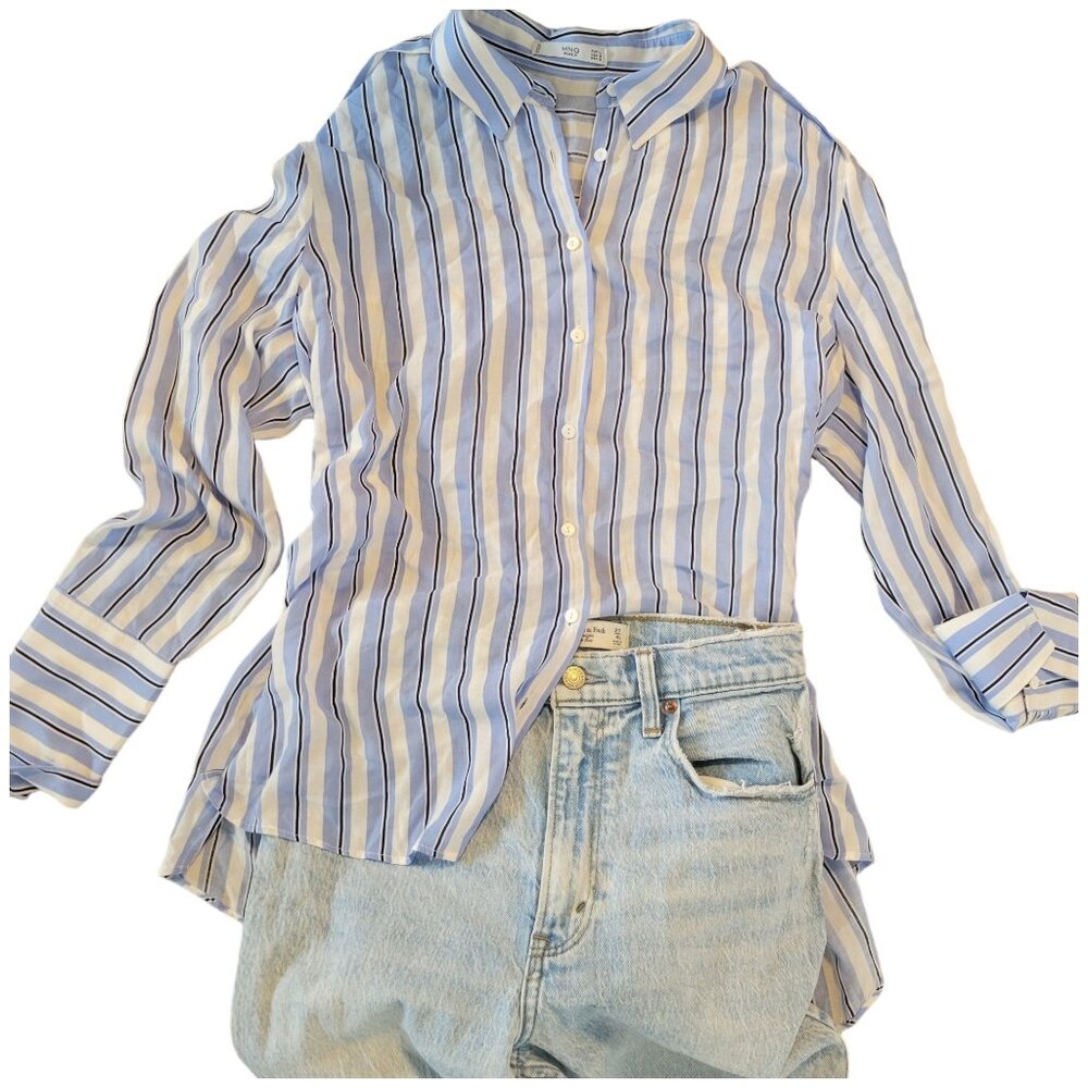 Mng Basics Mango Button Down Striped Blouse, Size… - image 1